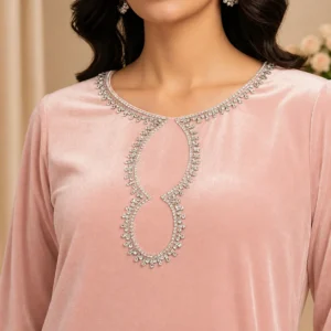 Blush Pink Hand-Embellished Velvet Pakistani Suit