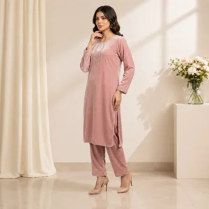 Blush Pink Hand-Embellished Velvet Pakistani Suit