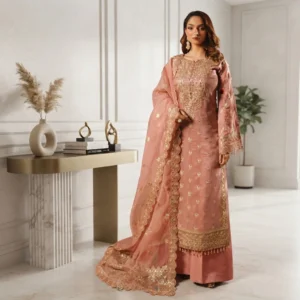 Brownish Pink Silk pakistani party wear dresses