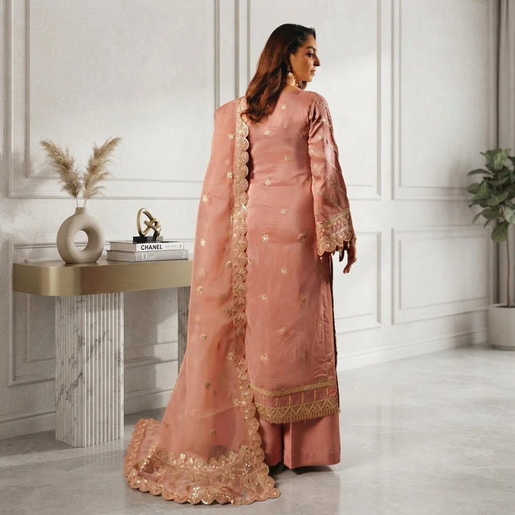 Brownish Pink Silk pakistani party wear dresses