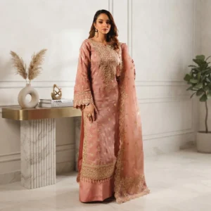 Brownish Pink Silk pakistani party wear dresses