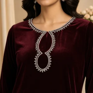 Burgundy Hand-Embellished Pakistani Velvet Suit