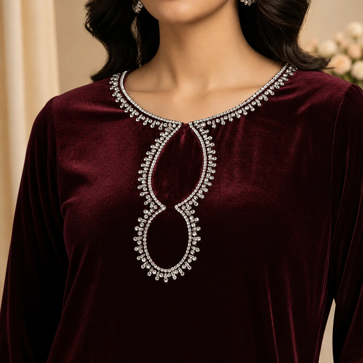 Burgundy Hand-Embellished Pakistani Velvet Suit