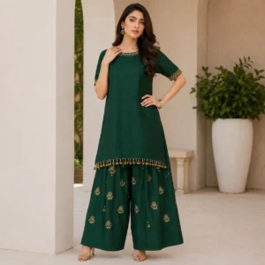 Dark Green silk pakistani suits