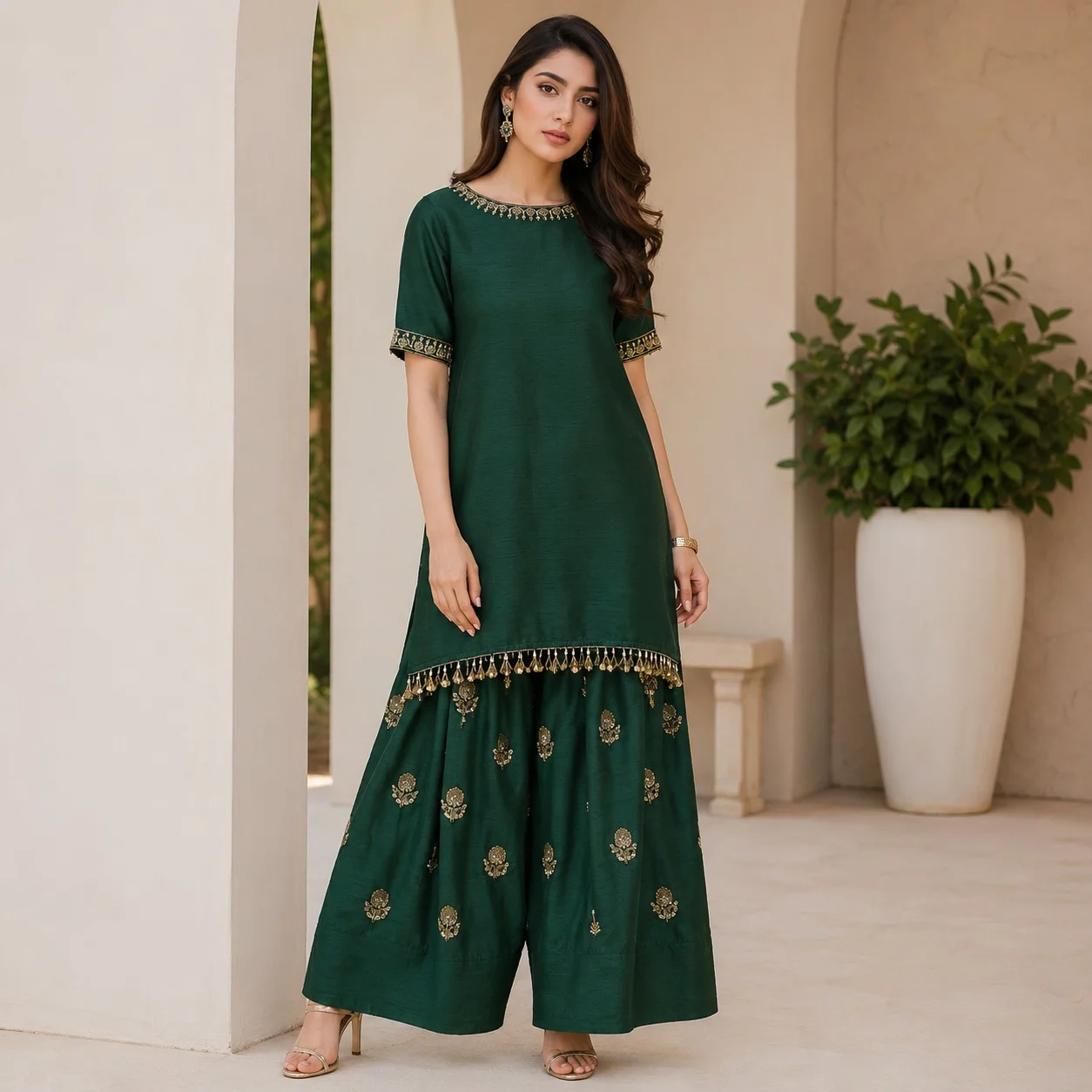 Dark Green silk pakistani suits