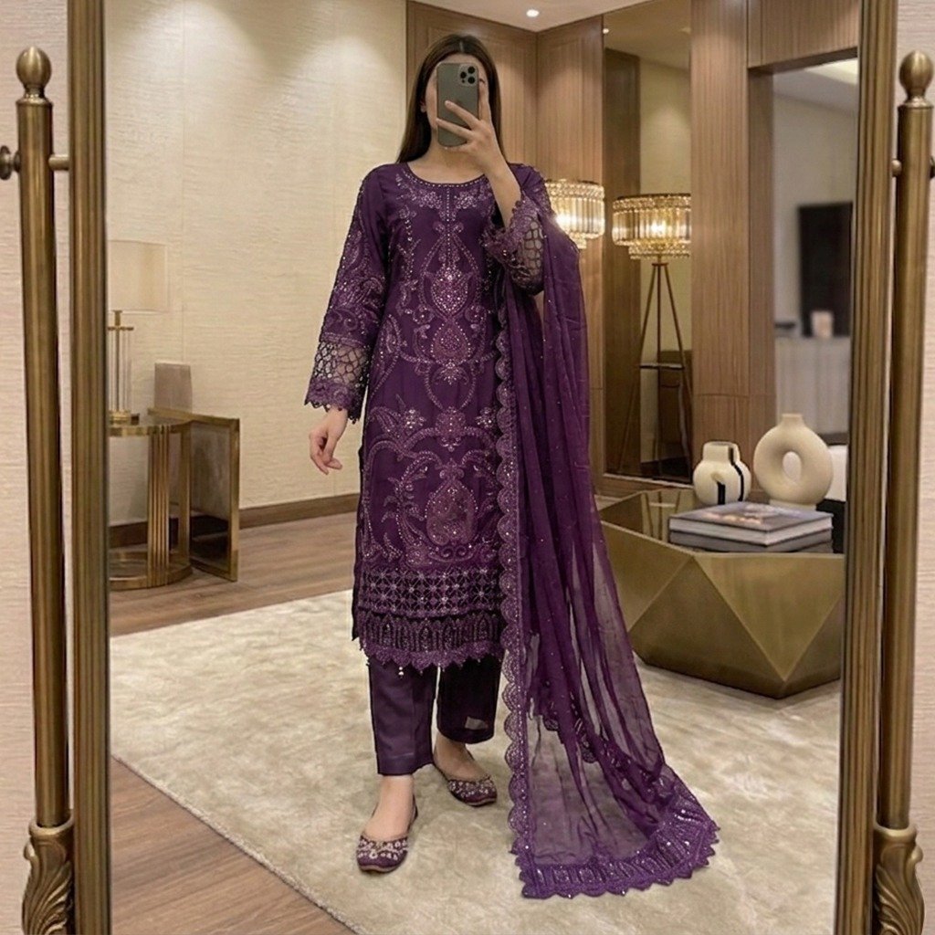 Dark Purple Chiffon pakistani party wear