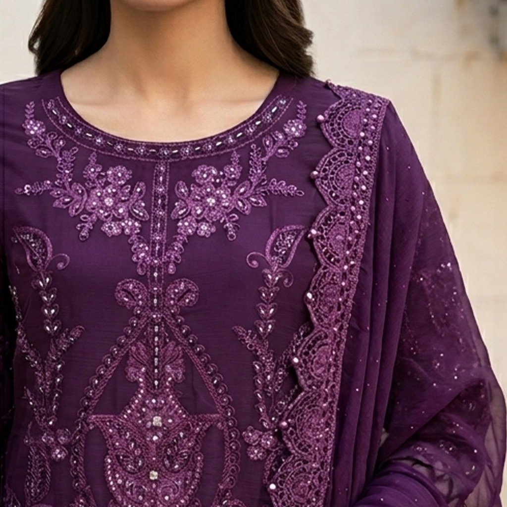 Dark Purple Chiffon pakistani party wear