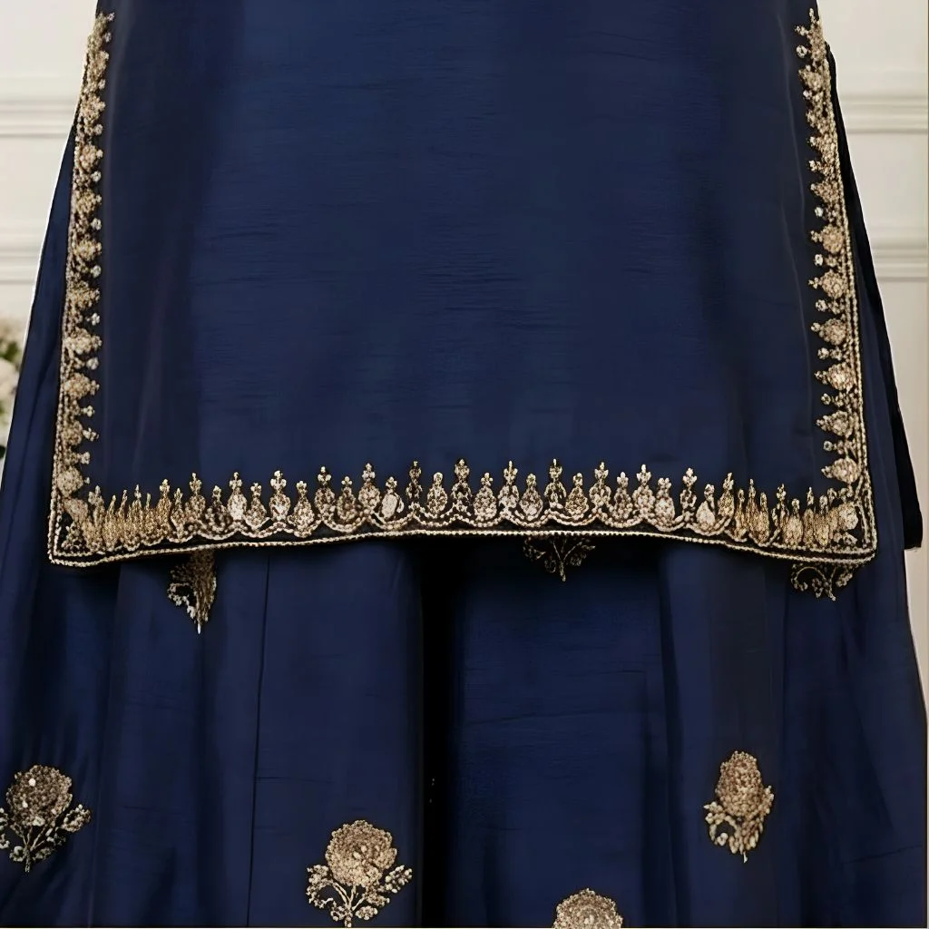 Embellished Navy Blue silk pakistani suits
