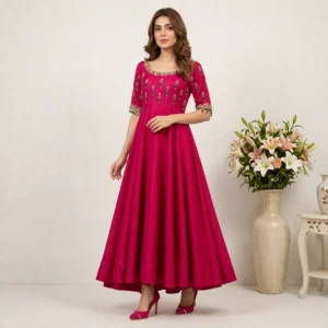 Embellished Vibrant Fushia Pakistani Silk Suit UK