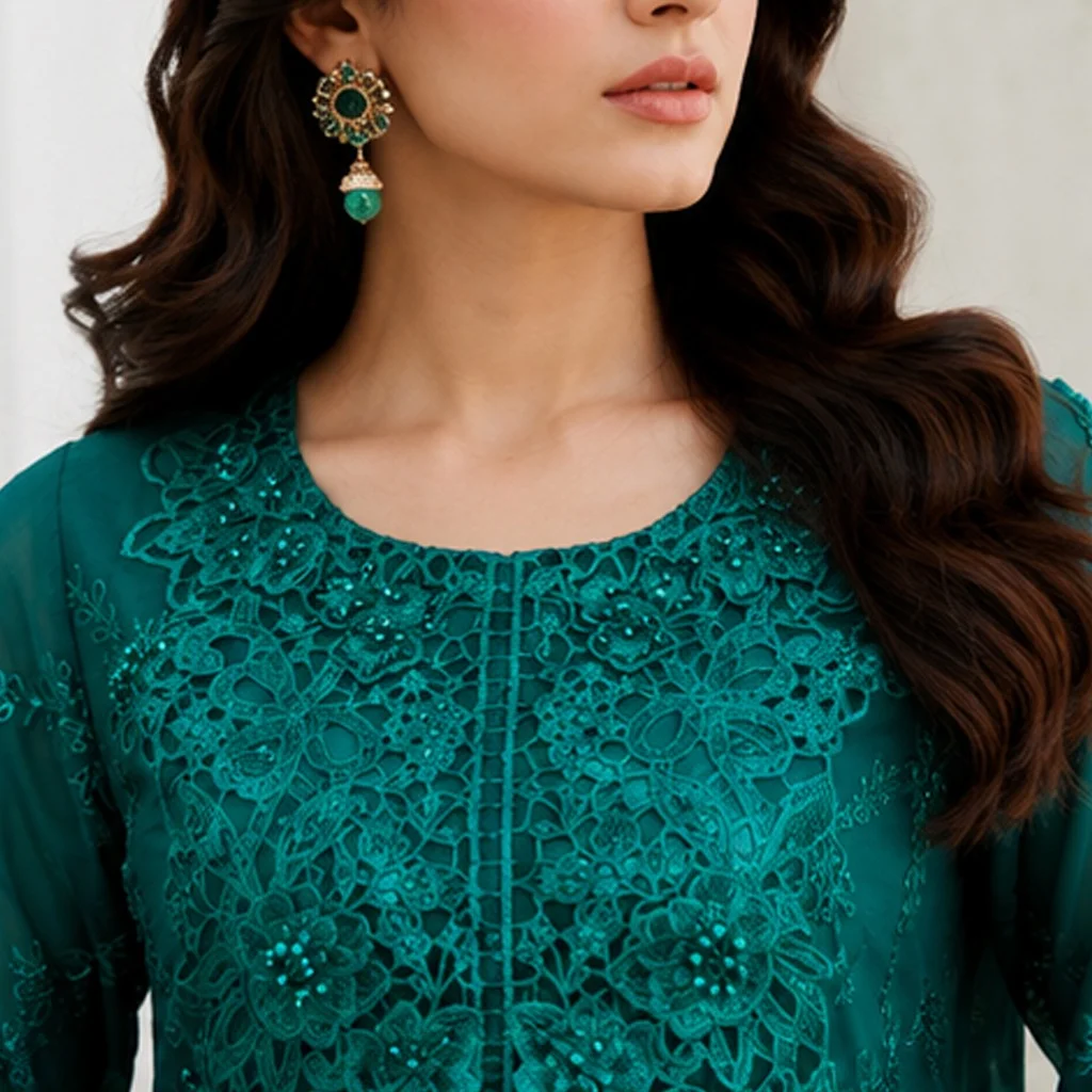 Emerald Green Chiffon pakistani party wear dresses