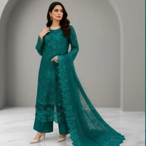 Emerald Green Chiffon pakistani party wear dresses