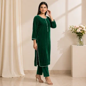 Emerald Green wvelvet suit pakistani
