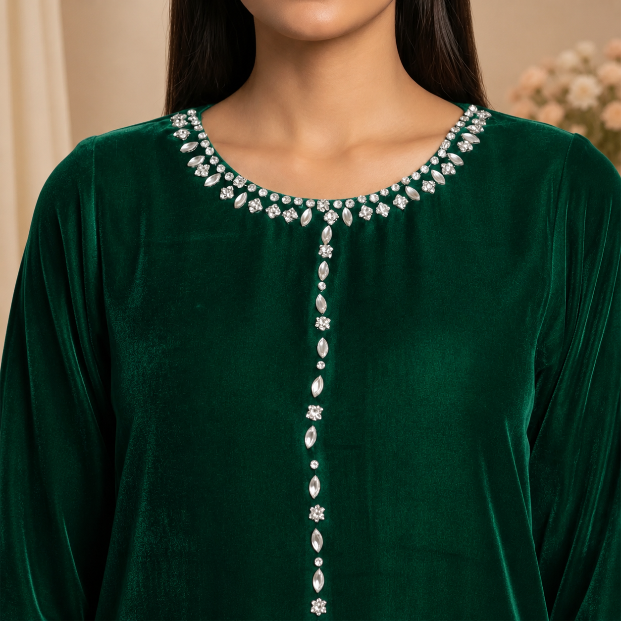 Emerald Green wvelvet suit pakistani