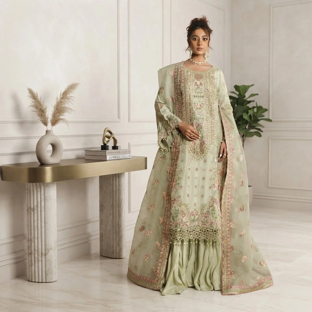 Green Mist Party Wear Dress Pakistani