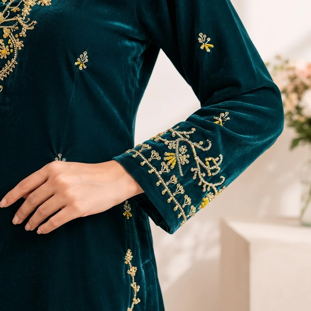 Green velvet suit pakistani