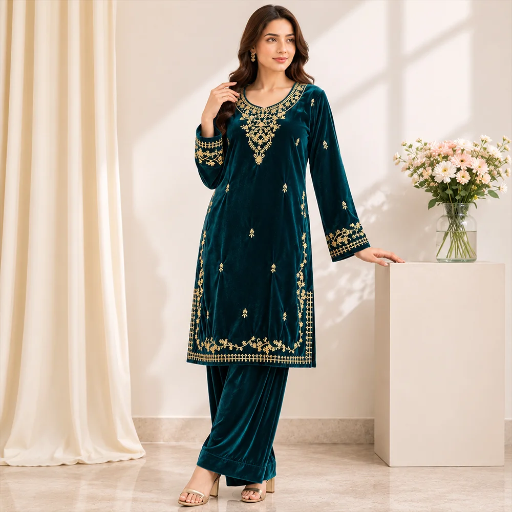 Green velvet suit pakistani