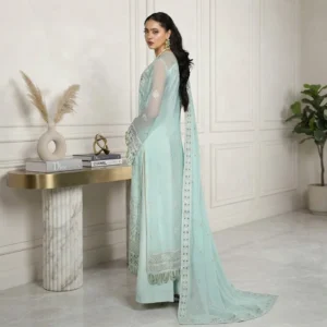 Greenish Cyan chiffon pakistani party wear suits