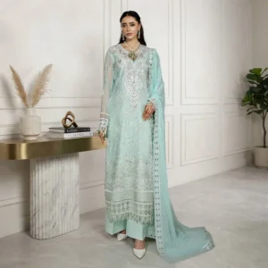 Greenish Cyan chiffon pakistani party wear suits