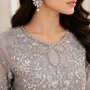 Grey & Plum Chiffon pakistani party wear uk