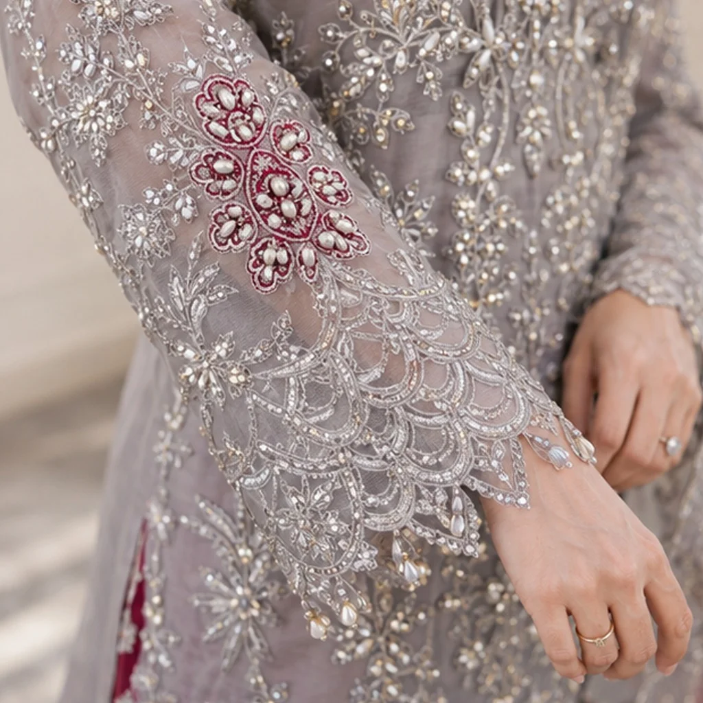 Grey & Plum Chiffon pakistani party wear uk