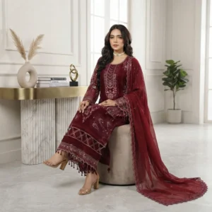 Mehroon Chiffon Pakistani Party Wear Dress