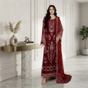 Mehroon Chiffon Pakistani Party Wear Dress