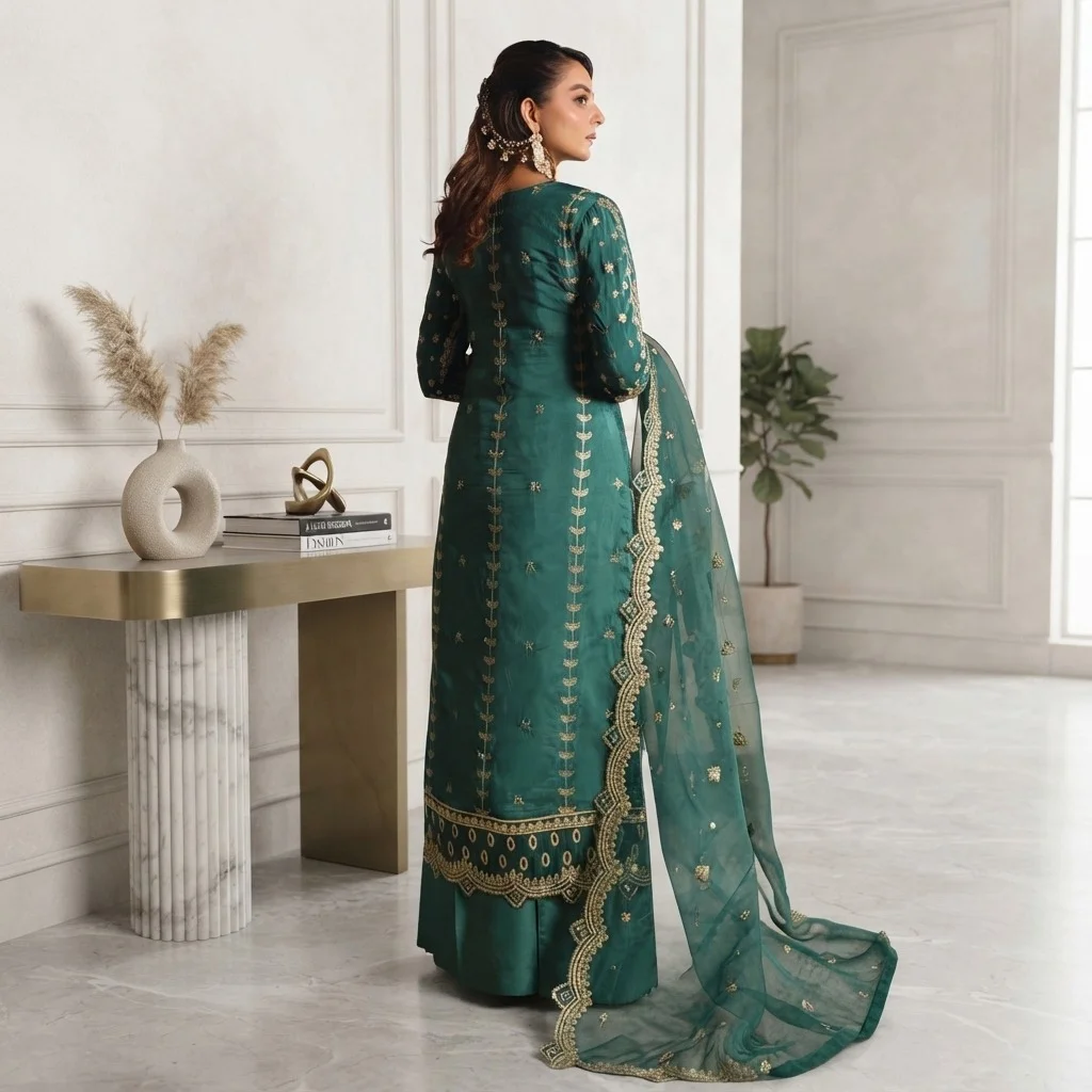 Mineral Green Silk pakistani party wear