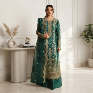 Mineral Green Silk pakistani party wear