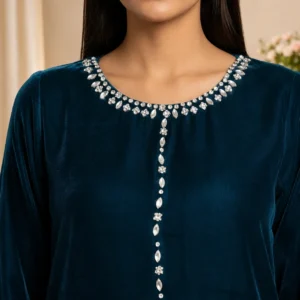 Navy Blue Hand-Embellished Velvet Pakistani Suit