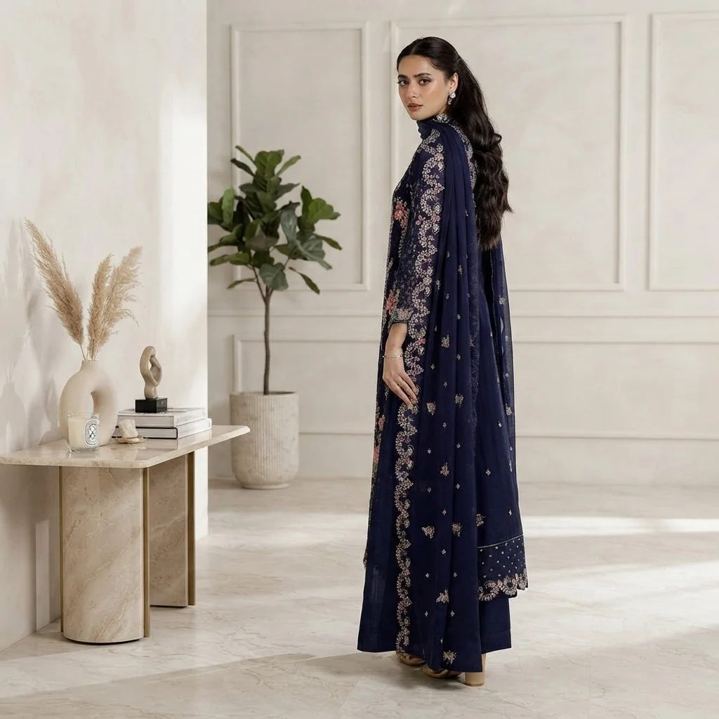 Navy Blue chiffon pakistani party wear suits