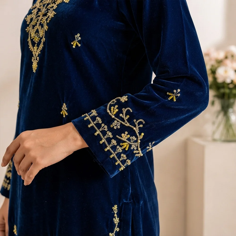 Navy Blue velvet suits pakistani