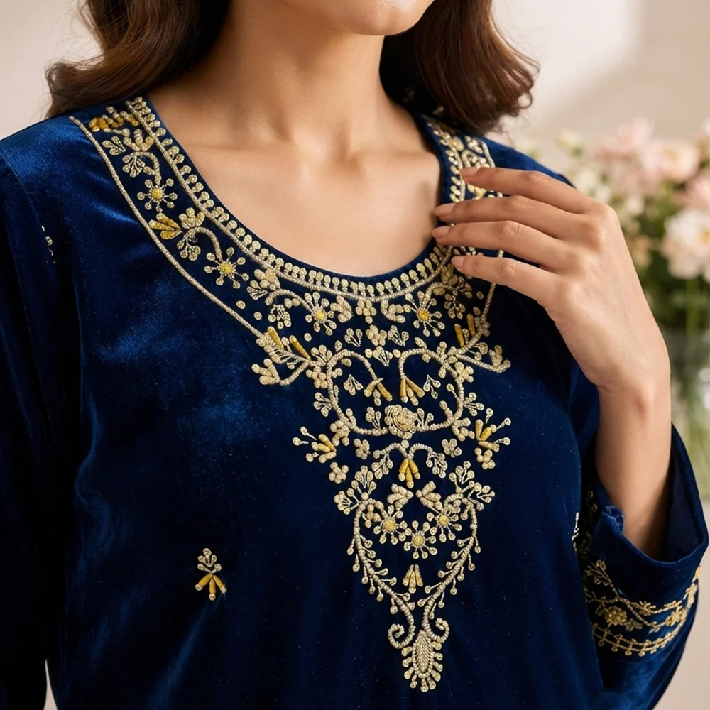 Navy Blue velvet suits pakistani