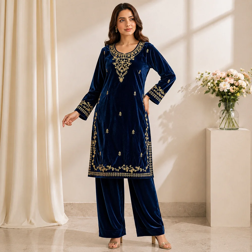 Navy Blue velvet suits pakistani