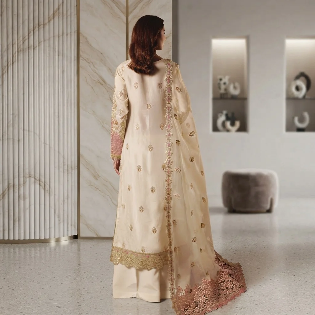 Off-White Silk party wear pakistani suits