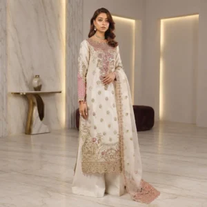 Off-White Silk party wear pakistani suits