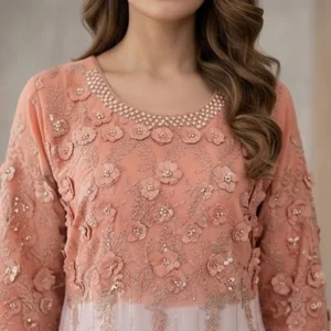Peach & Off-White Chiffon party wear dresses pakistani