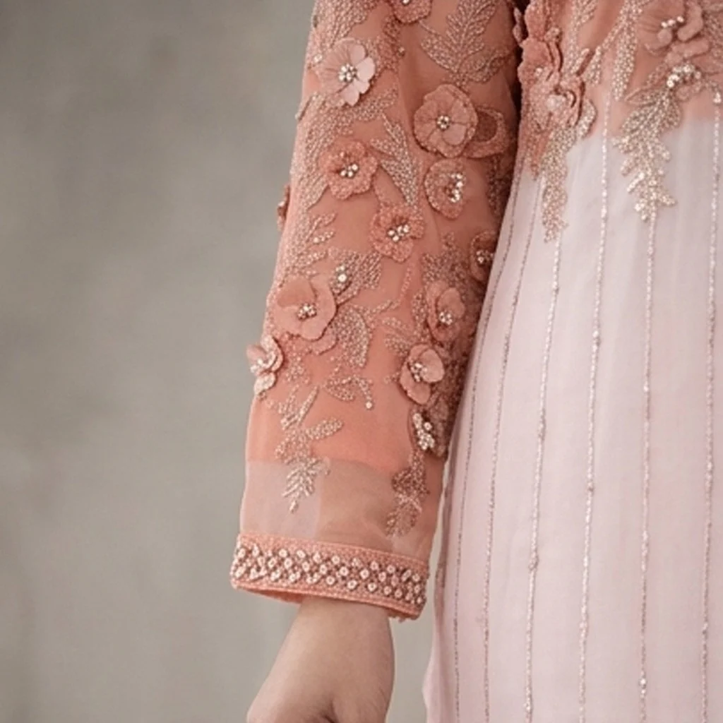 Peach & Off-White Chiffon party wear dresses pakistani