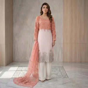 Peach & Off-White Chiffon party wear dresses pakistani