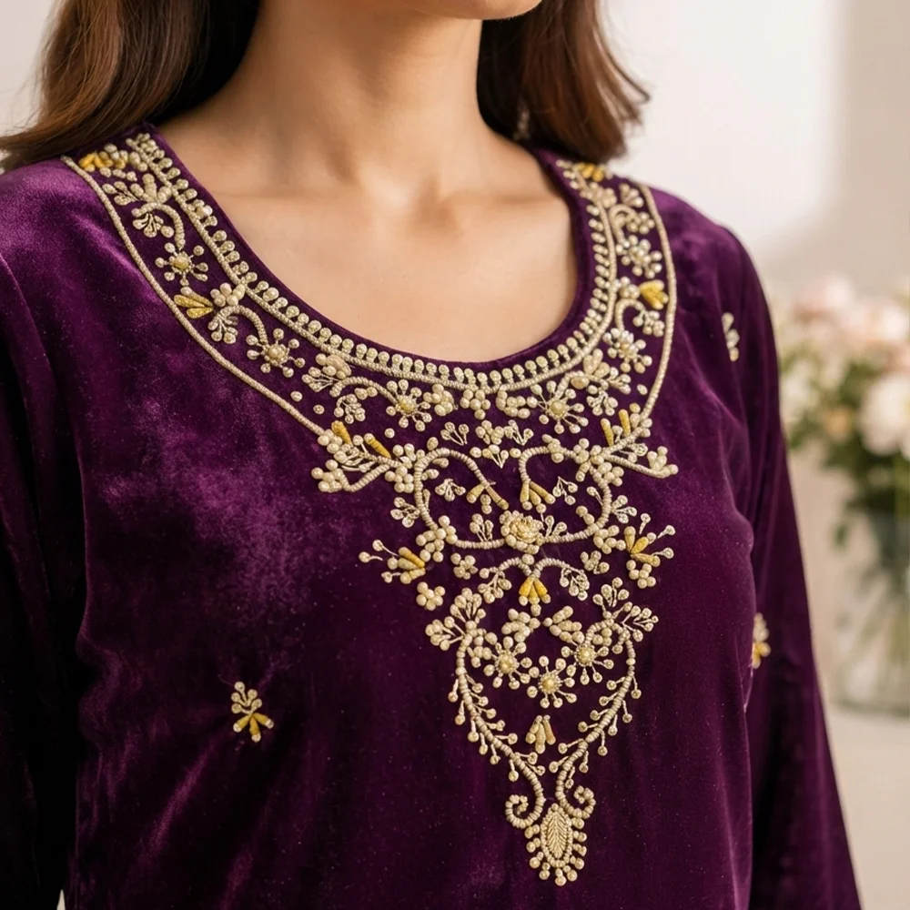 Purple pakistani velvet suit
