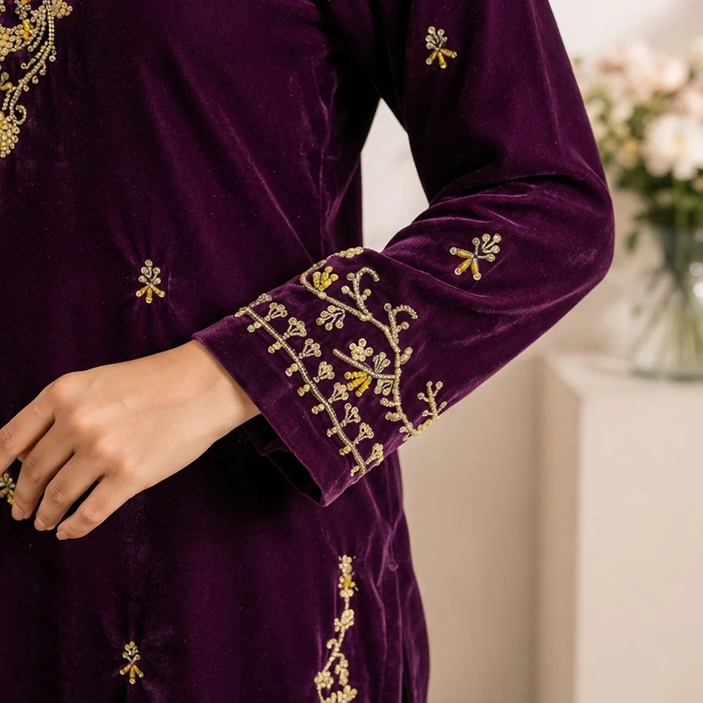 Purple pakistani velvet suit