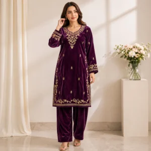 Purple pakistani velvet suit