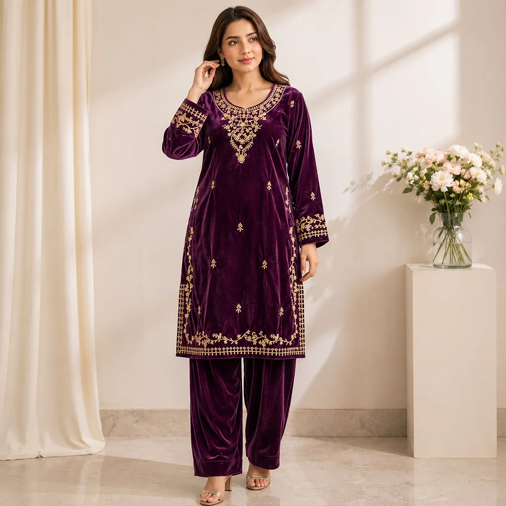 Purple pakistani velvet suit
