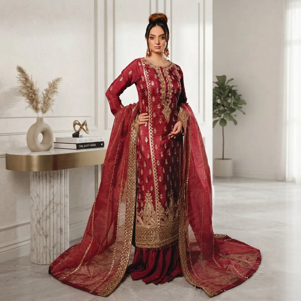 Red Silk Pakistani Party Wear UK