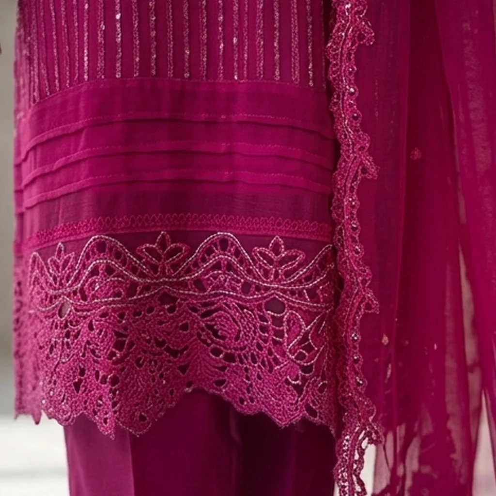 Rich Magenta Chiffon pakistani party wear uk