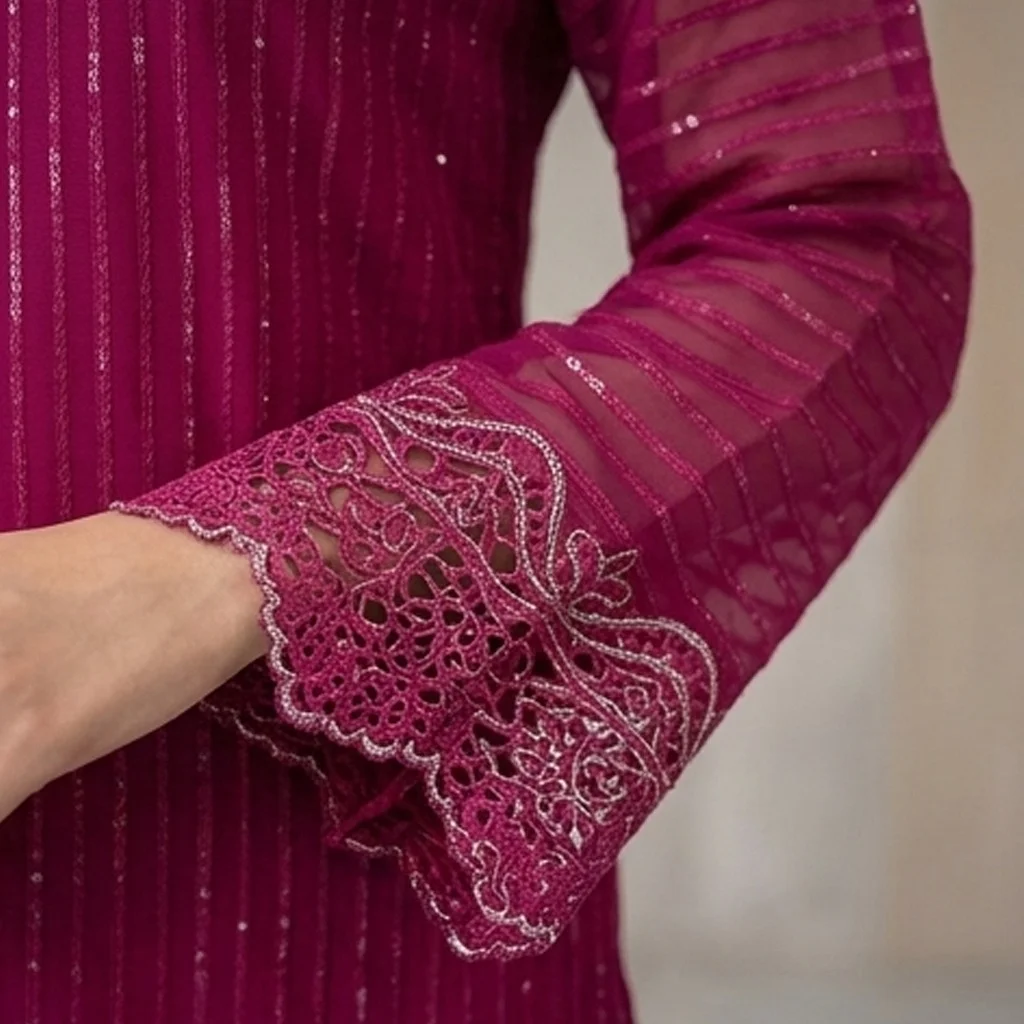 Rich Magenta Chiffon pakistani party wear uk