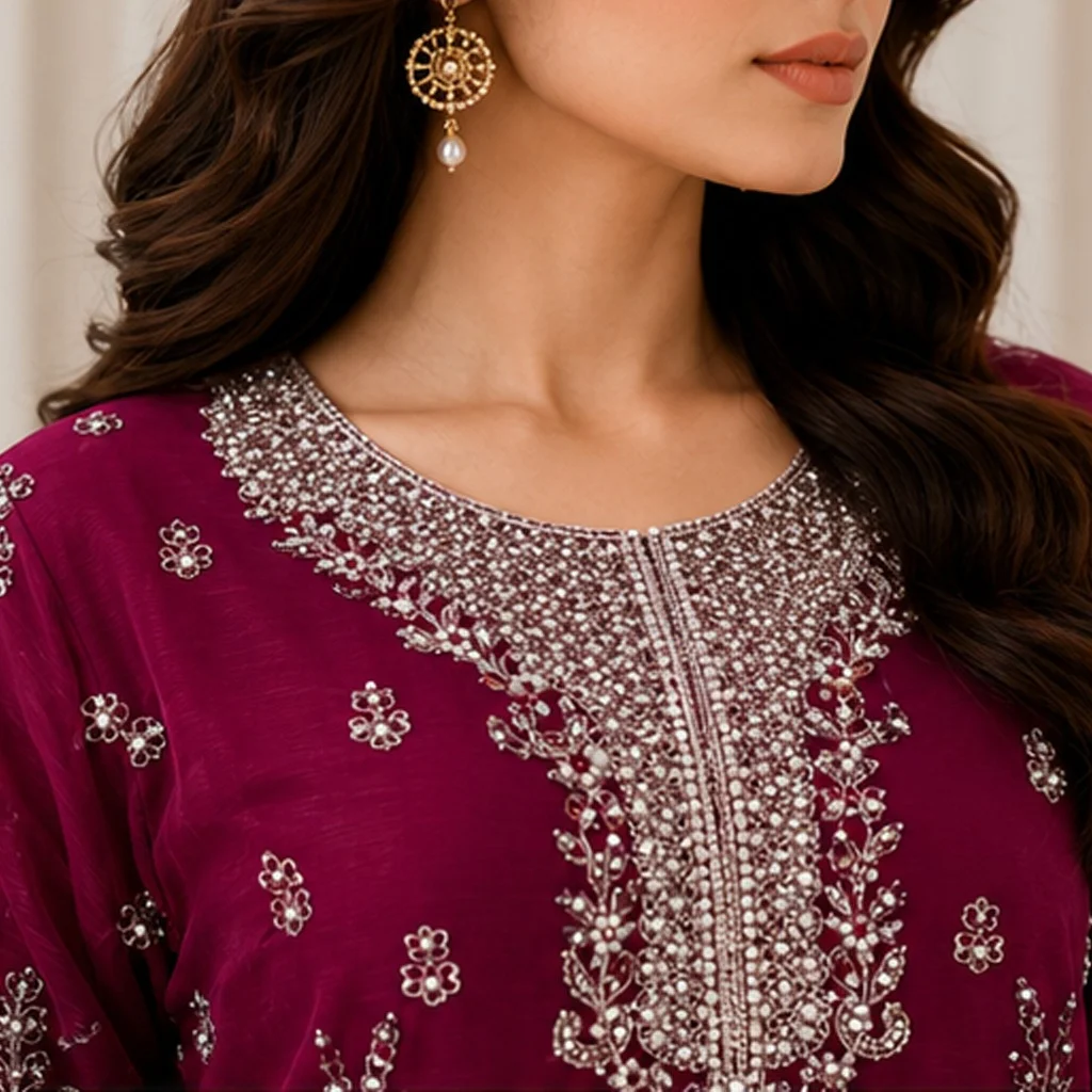 Royal Plum Chiffon pakistani party wear suits