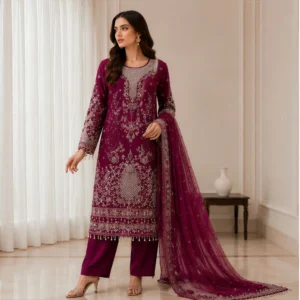 Royal Plum Chiffon pakistani party wear suits