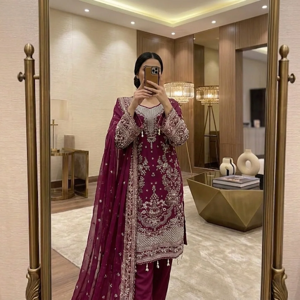 Royal Plum Chiffon pakistani party wear suits