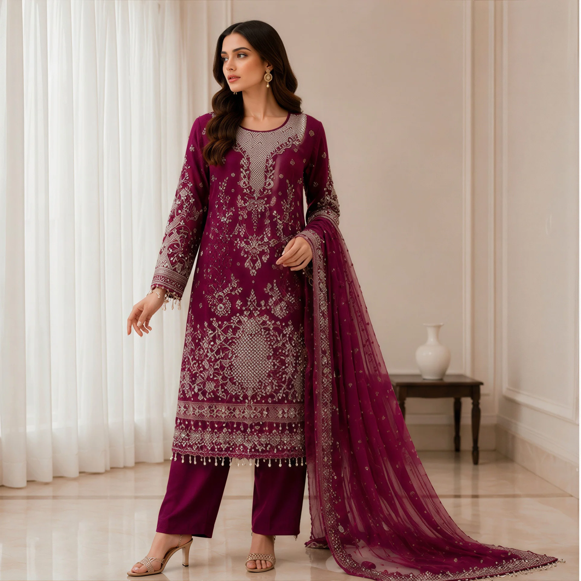 Royal Plum Chiffon pakistani party wear suits