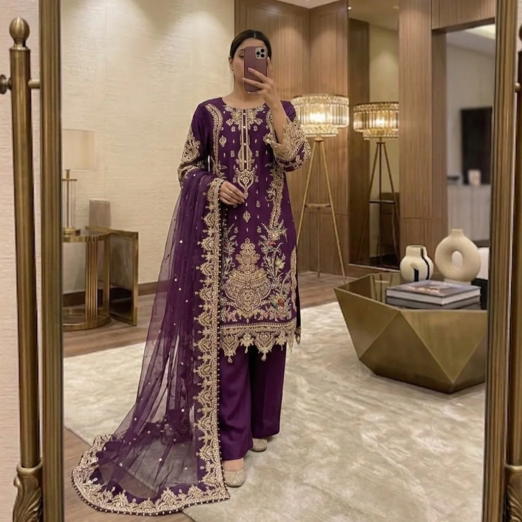 Royal Purple Chiffon party wear pakistani suits
